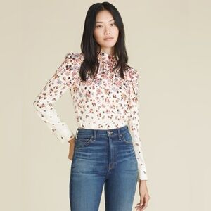 NWT $495 Veronica Beard Fey Mock-Neck Floral Silk Blouse